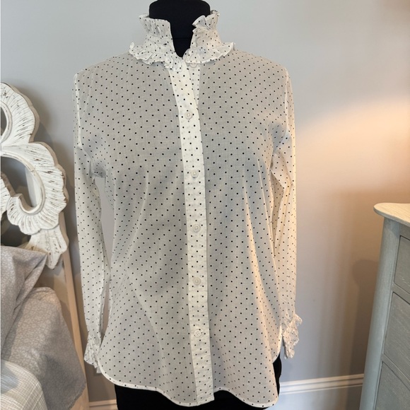 J Crew Polka Dot Ruffle Blouse S - Picture 2 of 10